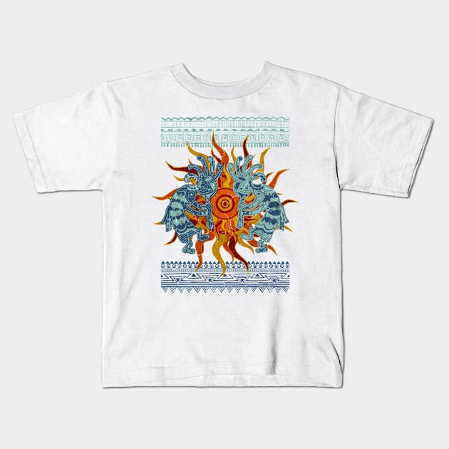 Native American Kokopelli Musicans - Sun Border 2 Kids T-Shirt by EDDArt